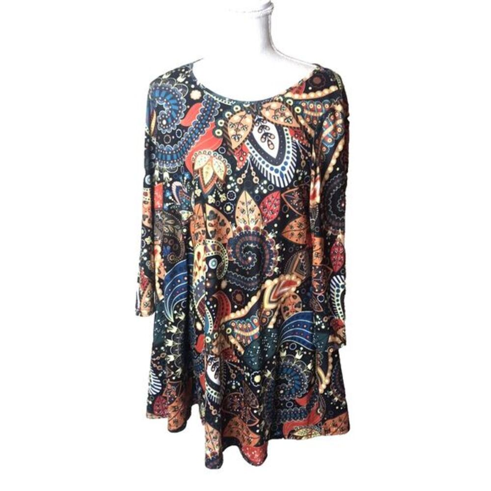 ENMAIN Women's Multicolor Paisley Tunic 3/4 Sleeve Loose Fit Dressy Casual‎ SzM